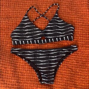 Cupshe Black and White Bikini Timeless Dotted Stripes